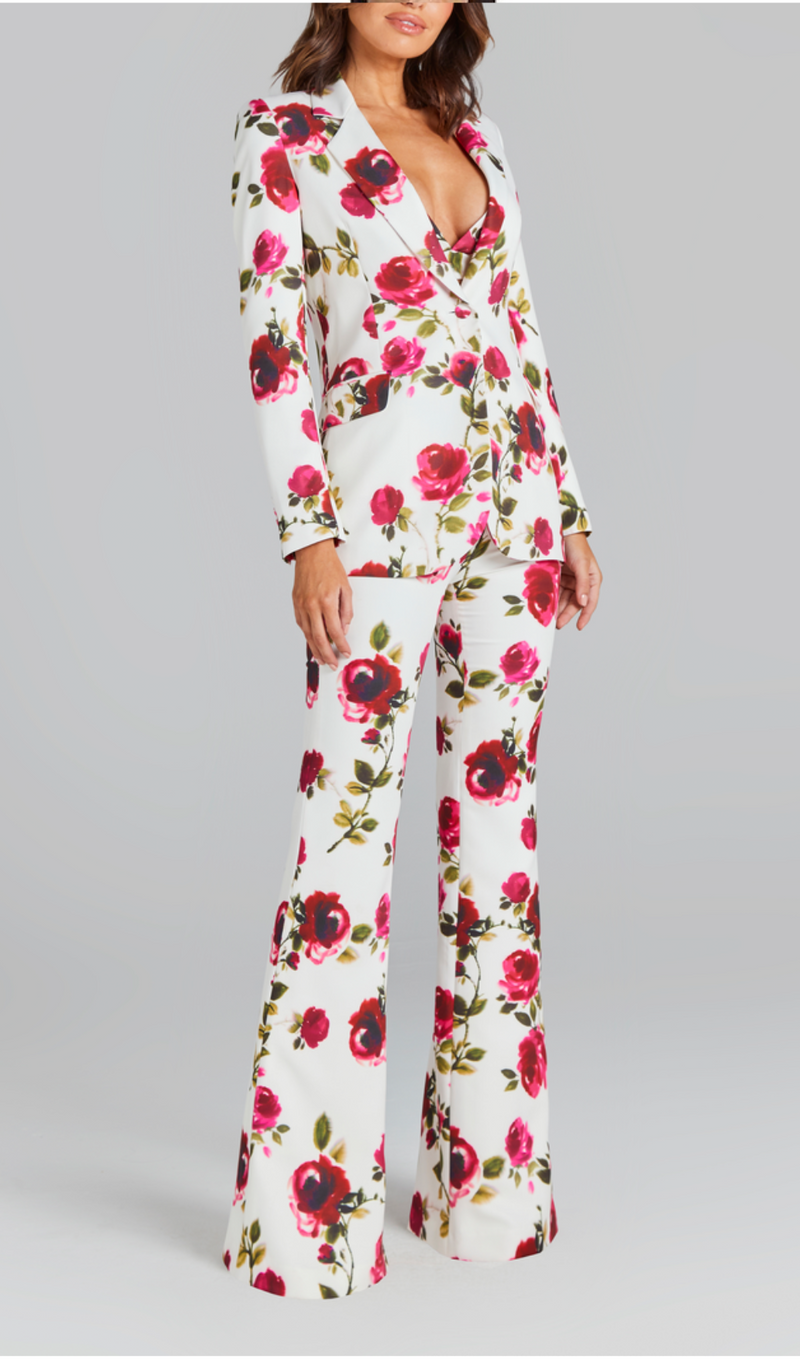 PRINTED LONG-SLEEVED SHIRT SUSPENDER TROUSERS SUIT