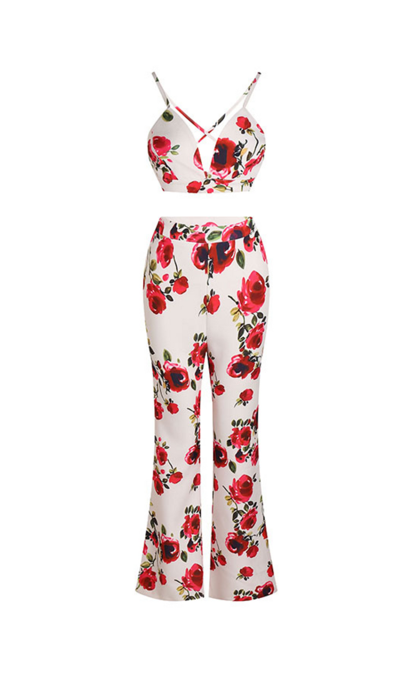 PRINTED LONG-SLEEVED SHIRT SUSPENDER TROUSERS SUIT