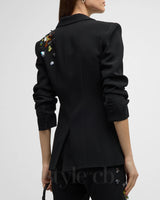 Sequin Flower Scrunched black Blazer set