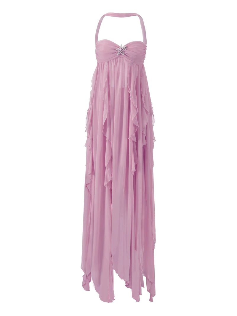LACE IRREGULAR MAXI DRESS IN Purple
