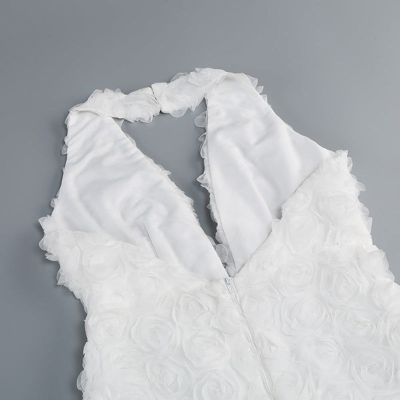 susanna 3D Flower Applique maxi Dress in white