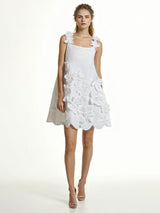 PATCHWORK APPLIQUES CAMISOLE DRESS IN WHITE