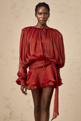 Eugénie fully-pleated ruffled mini dress in Red