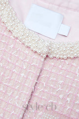 Pink Boucle Pearl Trim Jacket