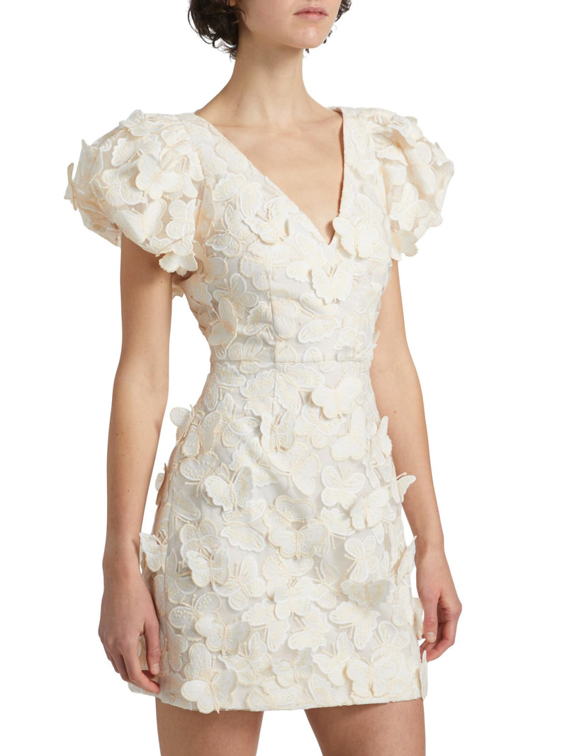 Butterfly Appliqué Mini dress in cream