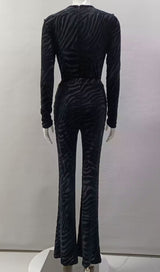 ZEBRA PRINT SHEER CARVED VELVET JUMPSUIT SET