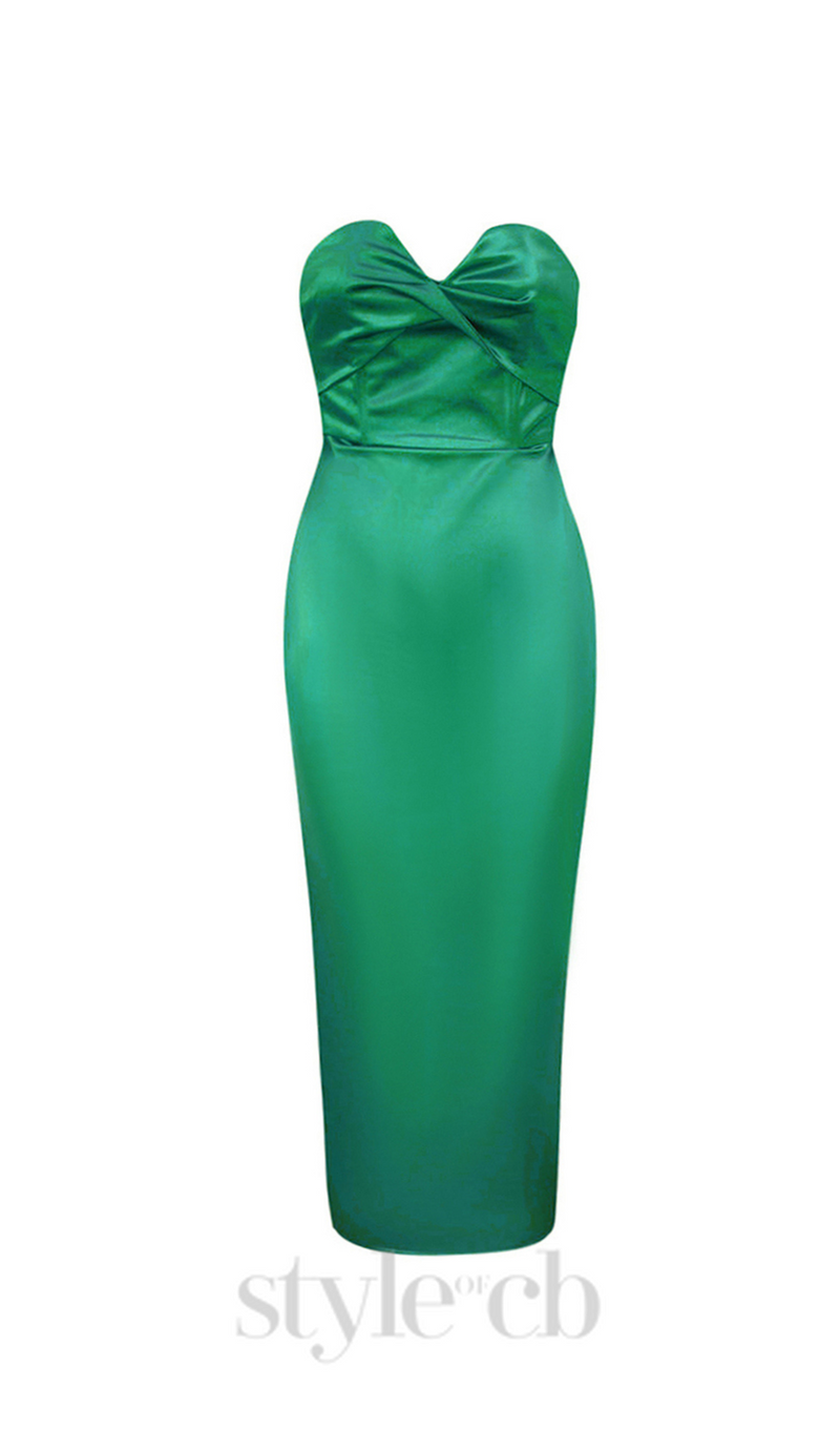 backless split twist-front bodycon midi dress in green