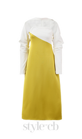 ARLENE YELLOW LONG SLEEVED CUT OUT SILK TAFFETA MIDI DRESS