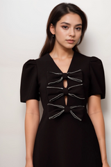 Tania black bowknot embellished mini dress