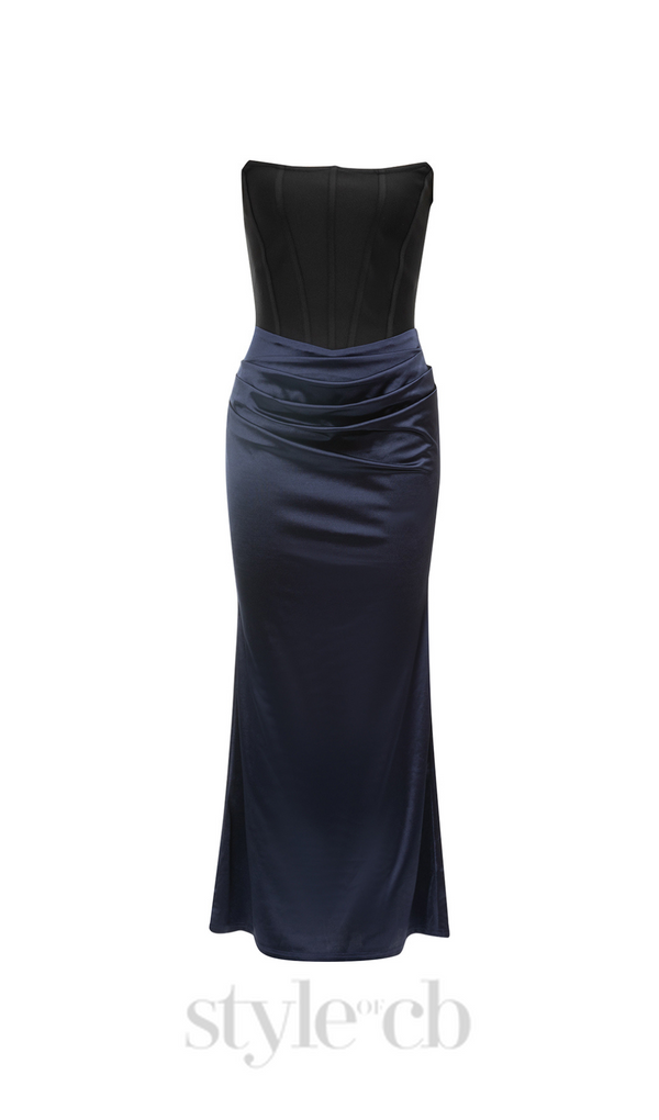 JANE TWO-TONE CORSET STRAPLESS MAXI DRESS