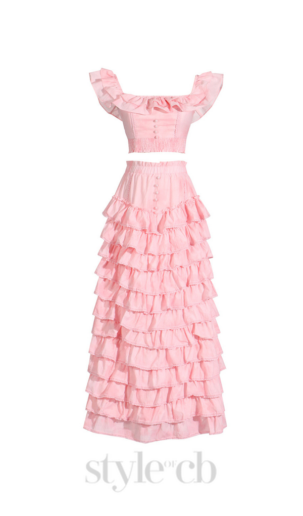 CATHY MULTI-LAYER RUFFLE MAXI DRESS SUIT IN PINK