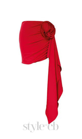 FLOWER SHOULDER SWIMSUIT IN RED