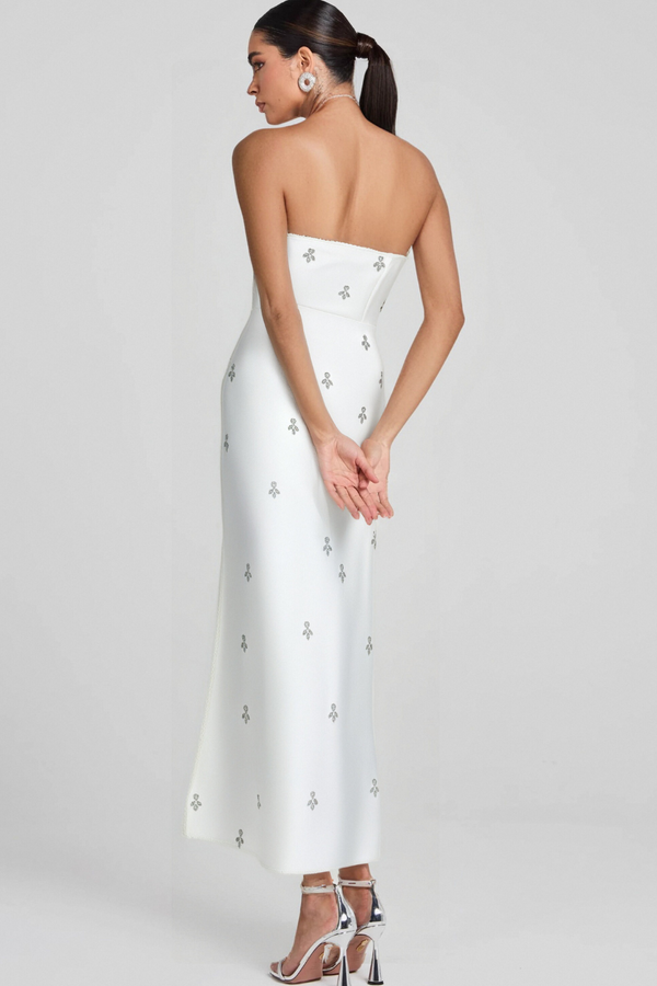 BANDEAU EMBELLISHED MIDI DRESS IN WHITE