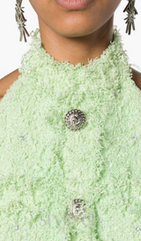 GEMMA PAISLEY-EMBELLISHED TWEED MINI DRESS IN GREEN