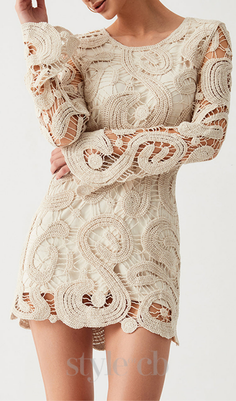 EUDORA PATERN KNIT HOLLOW MIN DRESS IN APRICOT