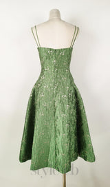 VINTAGE GREEN SUSPENDER JACQUARD MIDI DRESS