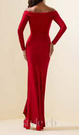 Jersey ruched Off-Shoulder Maxi Dress in red