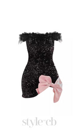 bow-embellished sequined mini dress in black