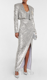 TAMMY CROPPED SEQUINED BLAZER IN SLIVER