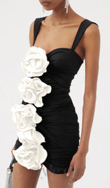 BLACK 3D FLOWER ONE PIECE SWIMSUIT AND SKIRT