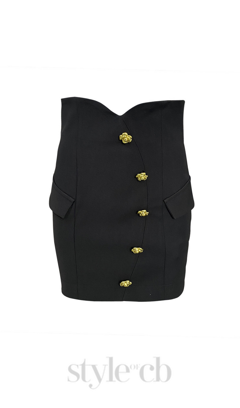 GISELLE SLIM-FIT JACKET WITH ROSES BUTTONS IN BLACK