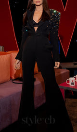 DIAMOND BLAZER JUMPSUIT IN BLACK