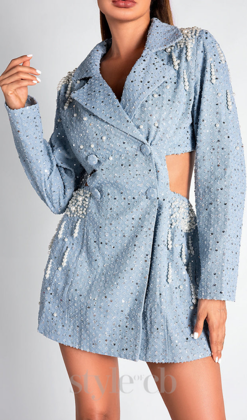 BERTHA PEARL CUTOUT TUXEDO BLAZER DRESS IN BLUE