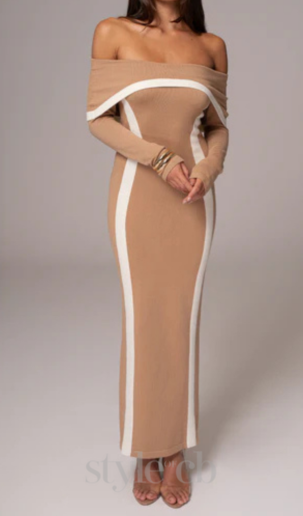 Beige Janet Off Shoulder Maxi Dress