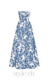 LETITIA BLUE HYDRANGEA STRAPLESS MAXI DRESS