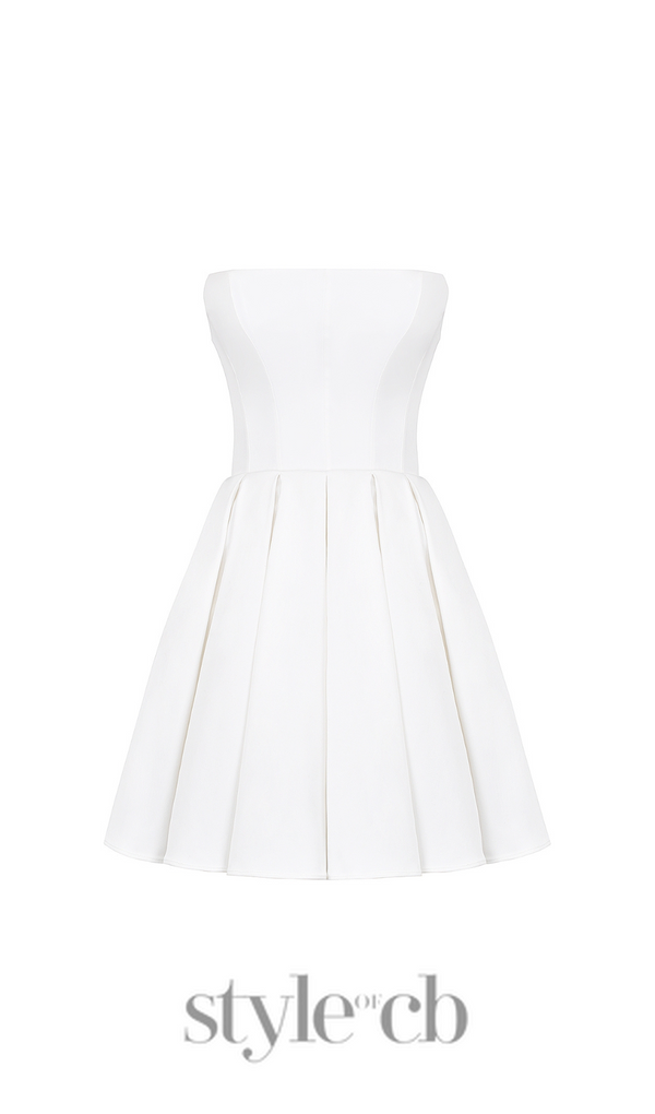 alyssa white strapless pleated mini dress