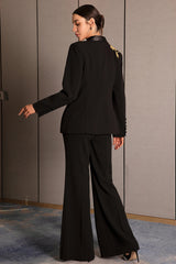 Primatou Black Embroidered Flared Blazer Suit