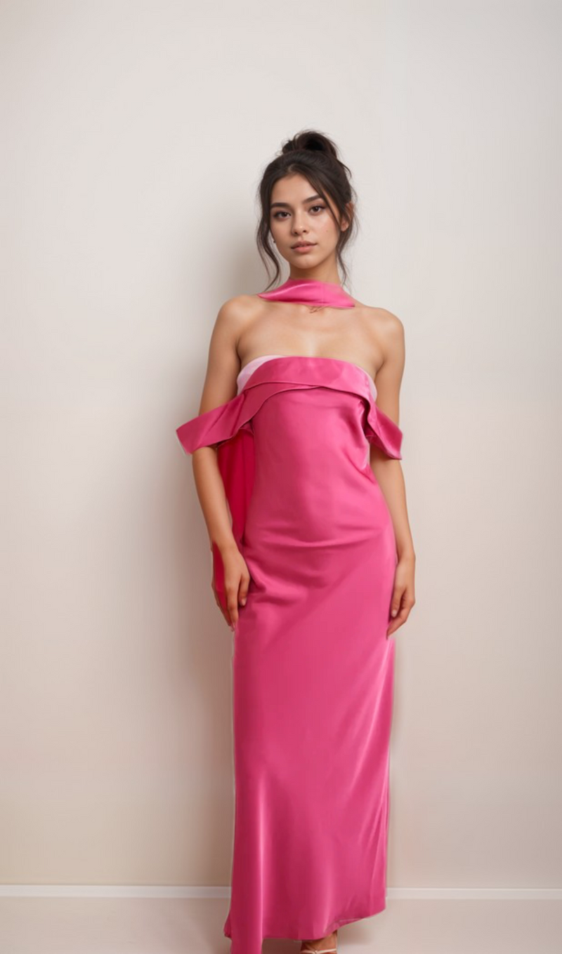 Yasmin off-shoulder satin midi dress