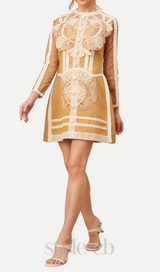 hollow lace peplum mini dress in yellow