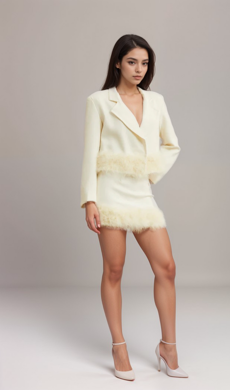 Valérie feather-hem blazer & skirt matching set