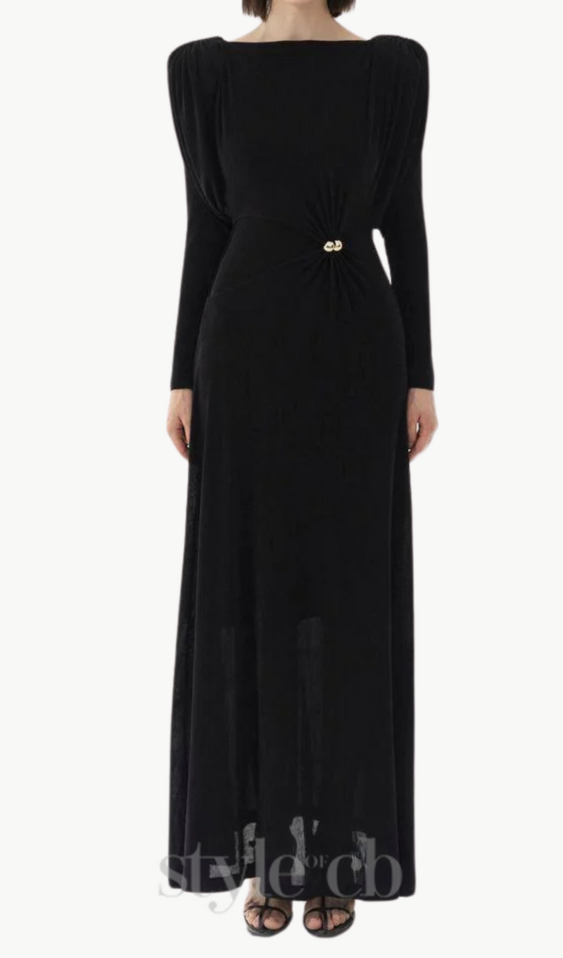 black straight boat neck knitted fabric maxi dress