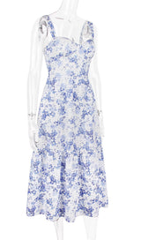 FLORAL PRINTED MIDI DRESS IN BLUE