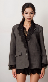 Dianthe grey lace-panel blazer