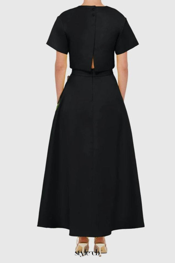 Indie Appliqué Sleeve Iris Print set in black