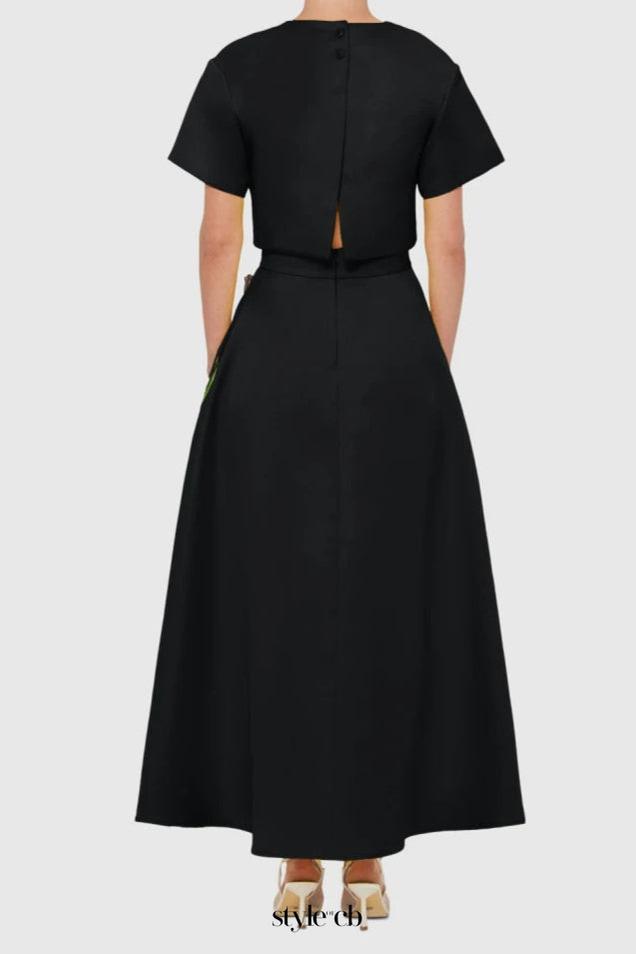 Indie Appliqué Sleeve Iris Print set in black