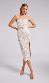 Milette v-neck Lace midi Dress in white