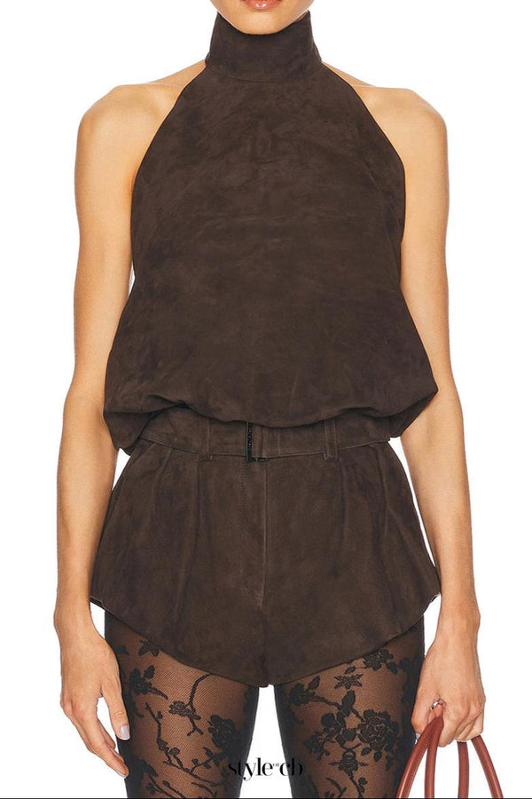 Suede Halter Top in brown