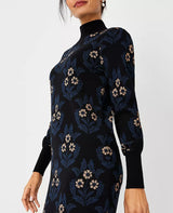 petite floral mock neck sweater dress in black