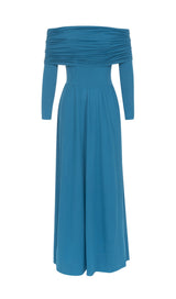 BLUE STRAPLESS LONG SLEEVE MAXI DRESS