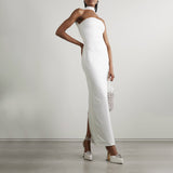 CUTOUT HALTER BACKLESS DRESS IN WHITE