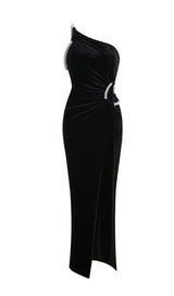 ELEGANT BLACK SEXY HOLLOW OUT ROBE HIGH SLIT MAXI DRESS