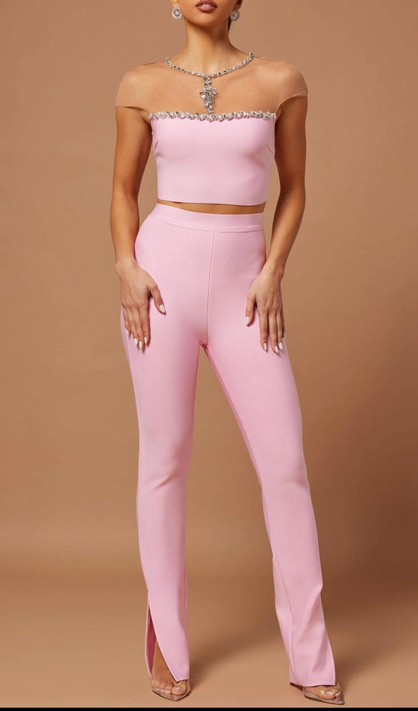 BANDAGE PANT & TOP SUIT IN PINK