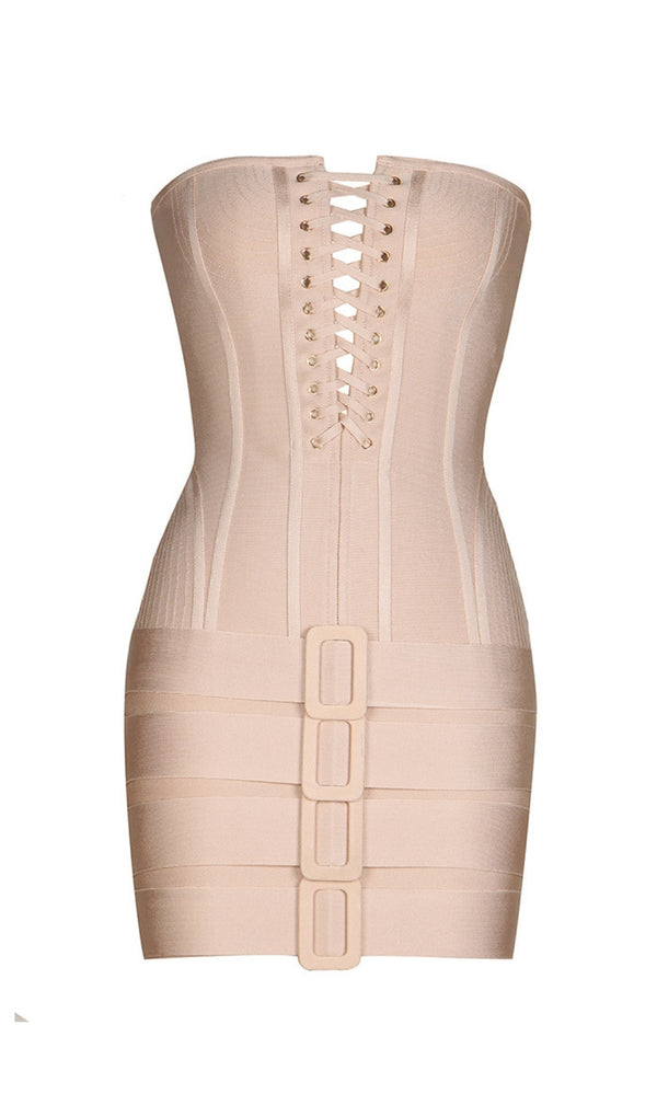 TUBE TOP LACE UP BANDAGE MINI DRESS