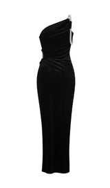 ELEGANT BLACK SEXY HOLLOW OUT ROBE HIGH SLIT MAXI DRESS