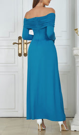 BLUE STRAPLESS LONG SLEEVE MAXI DRESS