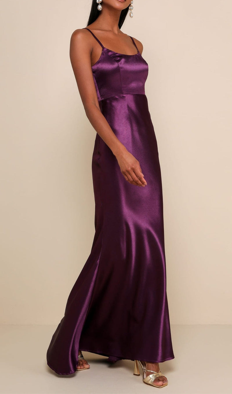 Dark Purple Satin Mermaid Maxi Dress